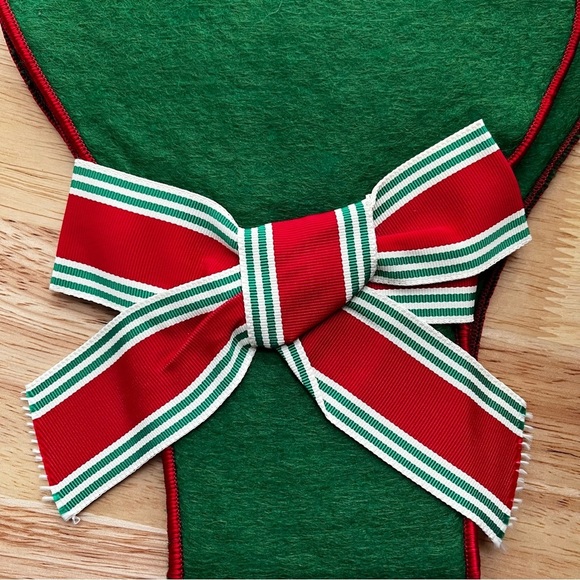 Christmas Stocking with Red White and Green Striped Bow Green Felt Dog Bone - Picture 10 of 10